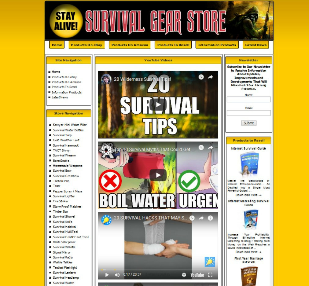 PREPPER SHOP, SURVIVAL GEAR STORE Affiliate Website Amazon Store+Google+Youtube