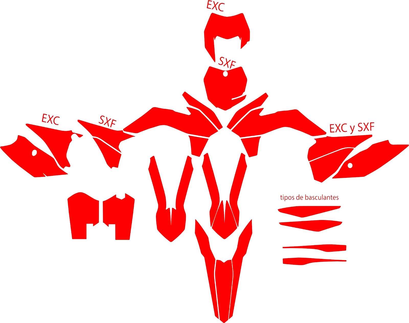 KTM SX SXF EXC 125 250 350 450 / 2013 2014 2015 vector template a escala 1:1