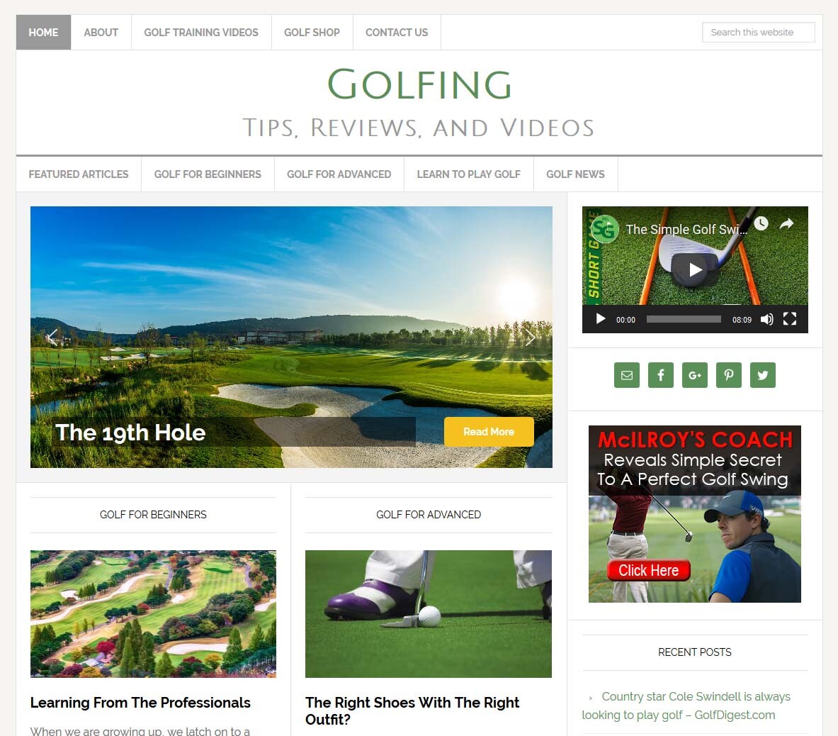 * GOLFING TIPS * niche blog website business for sale w/ AUTO UPDATING CONTENT!