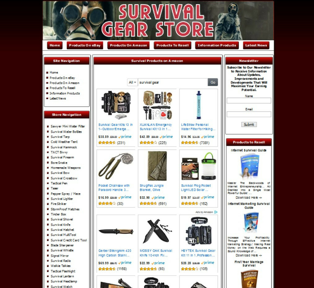 SURVIVAL GEAR STORE Affiliate Website+Amazon+Google Adsense