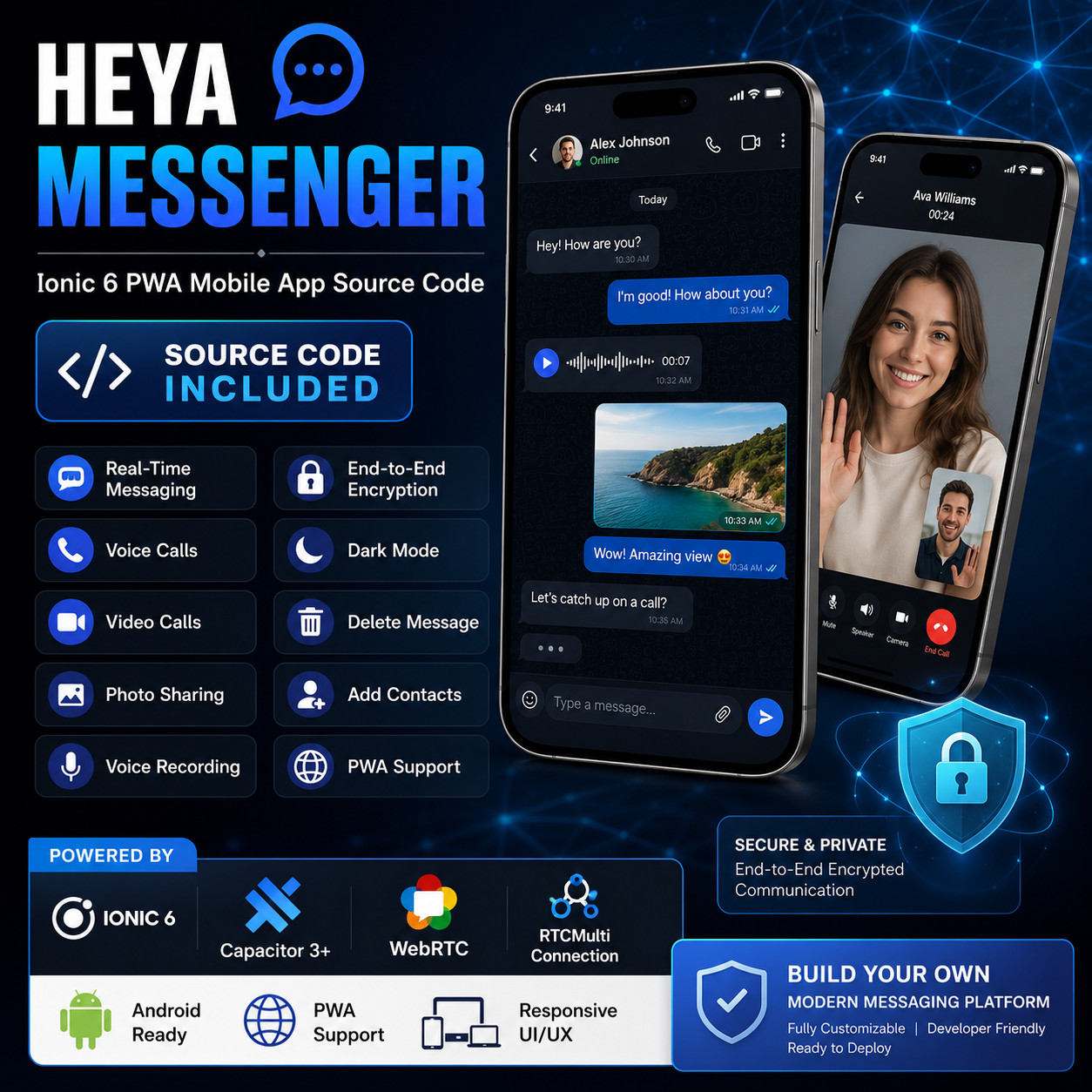 Heya Messenger Ionic 6 PWA Chat App | Android + iOS | WebRTC Video Call App