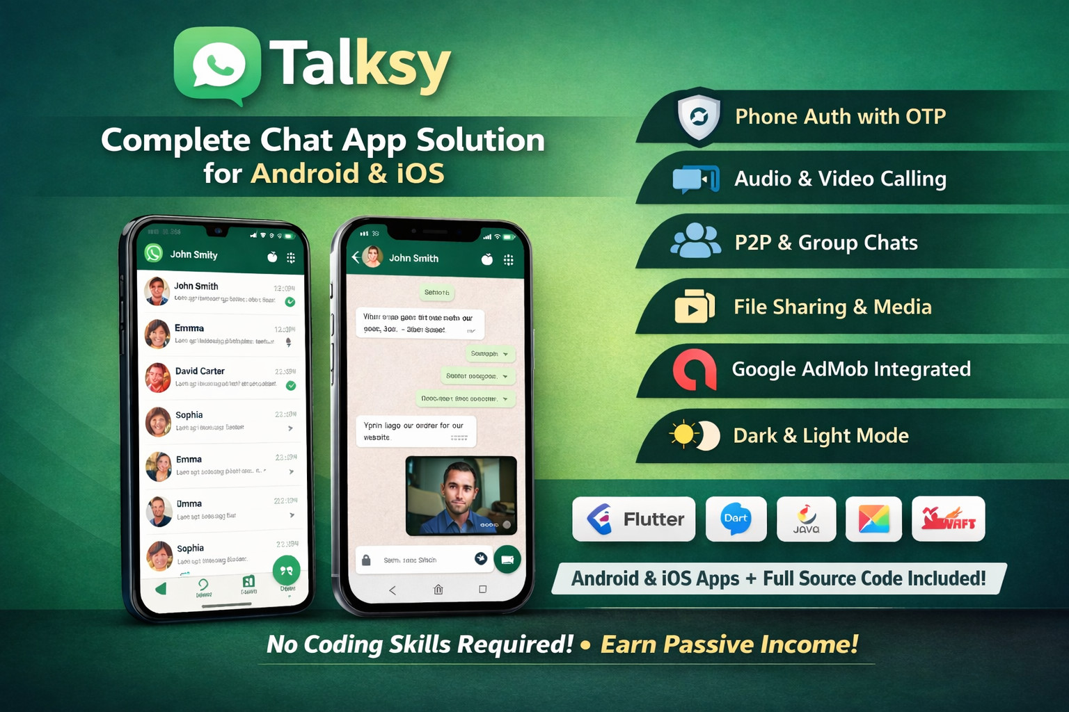 Talksy – Messaging App | Android & iOS Flutter App with Voice/Video Calls