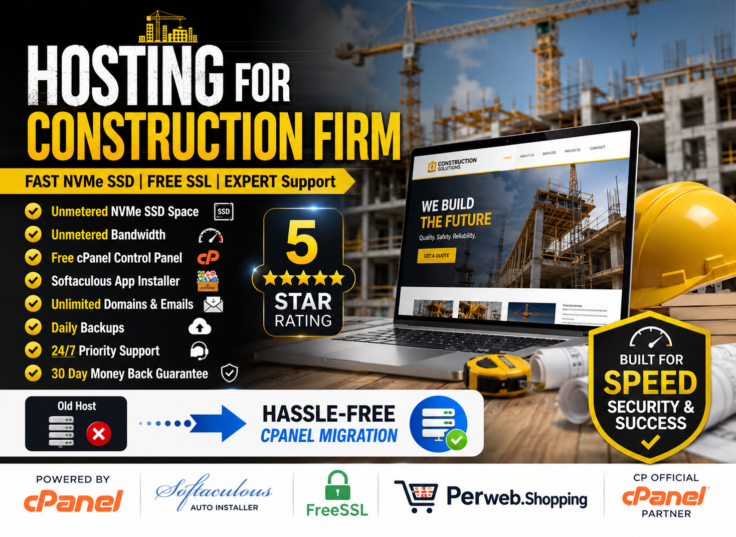 Hosting for Construction Firm – 🏗️ Free SSL, Fast SSD & Emails | Just $14.99/Yr