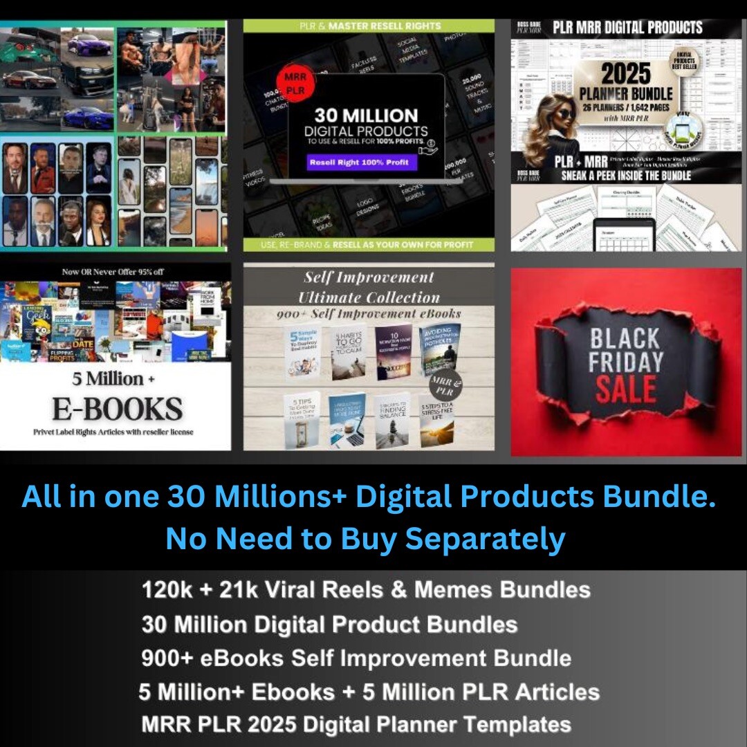 Digital Bundle: Planners, eBooks, Reels & 30M+ Assets for Resale!😇