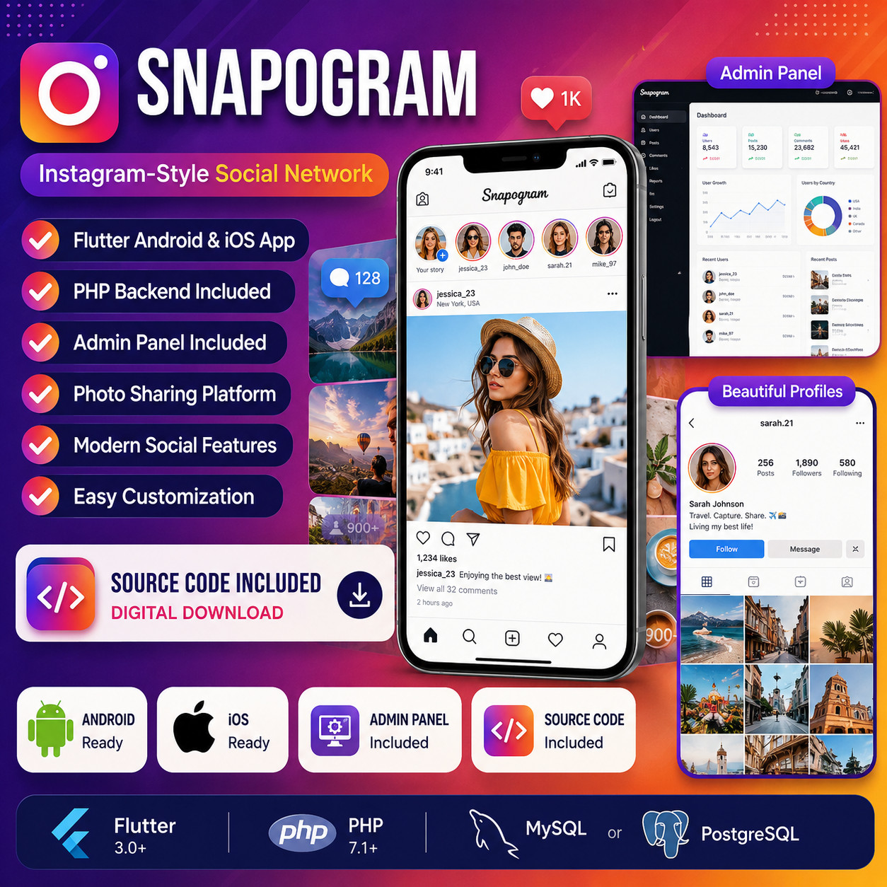 Snapogram Social Network Flutter App | Android + iOS | Photo Sharing Platform