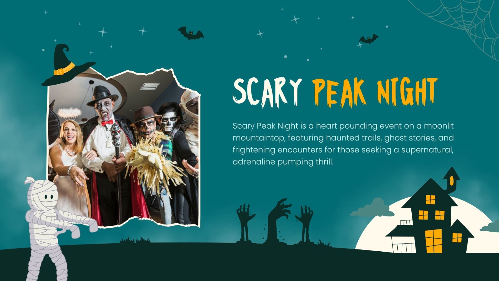 Website Landing Pages- Green and Orange Illustrated Halloween Party Presentation