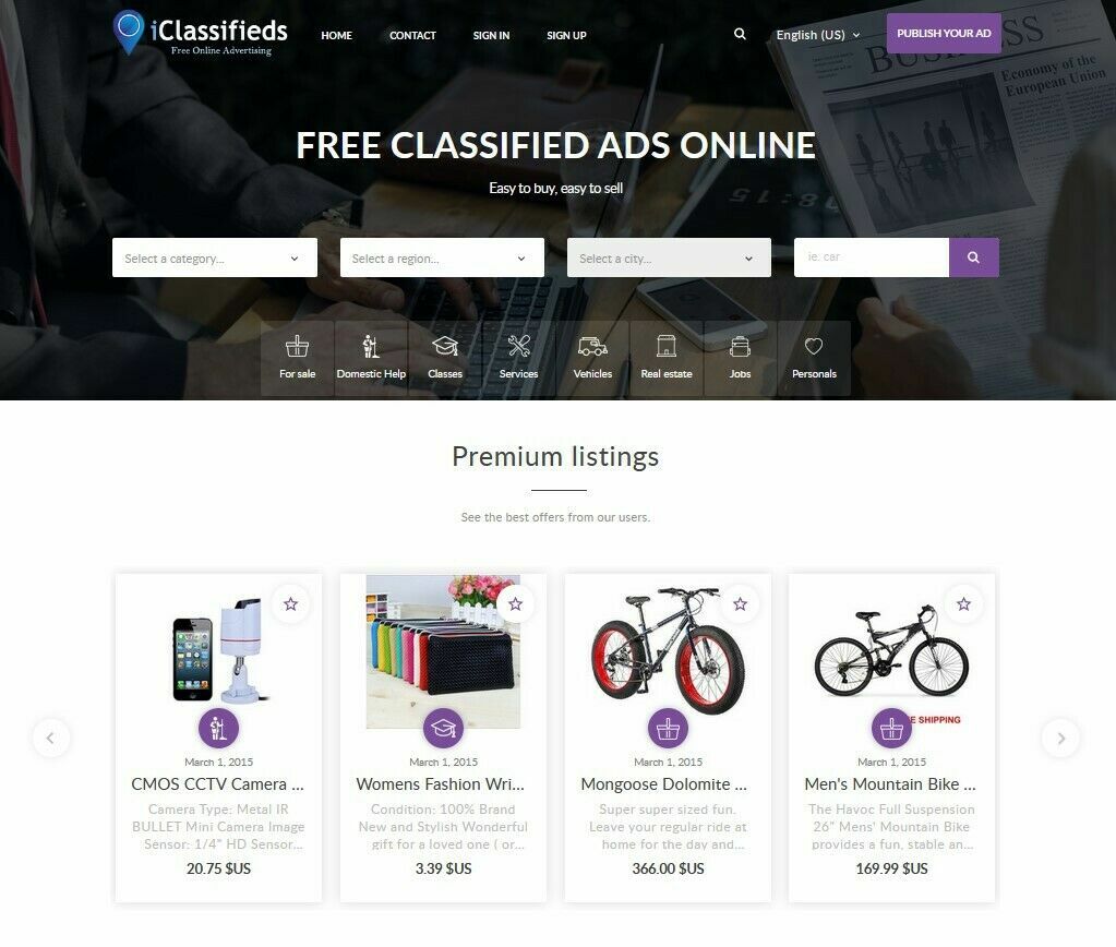 Free Advertising Classifieds Website, Free Install + Hosting