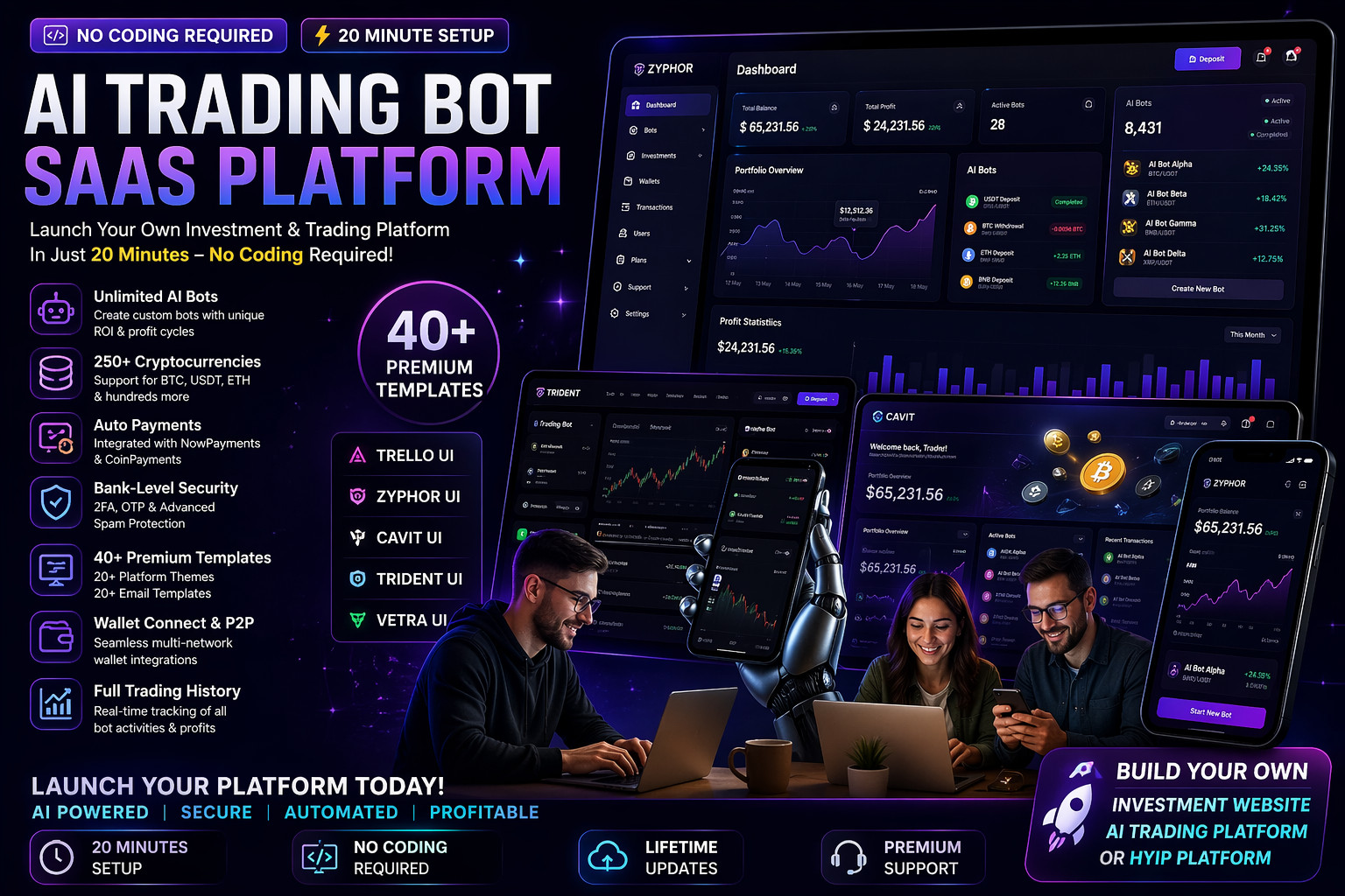 BotAI Trading Platform PHP Website | Automated Bots, Crypto Supported, No Coding