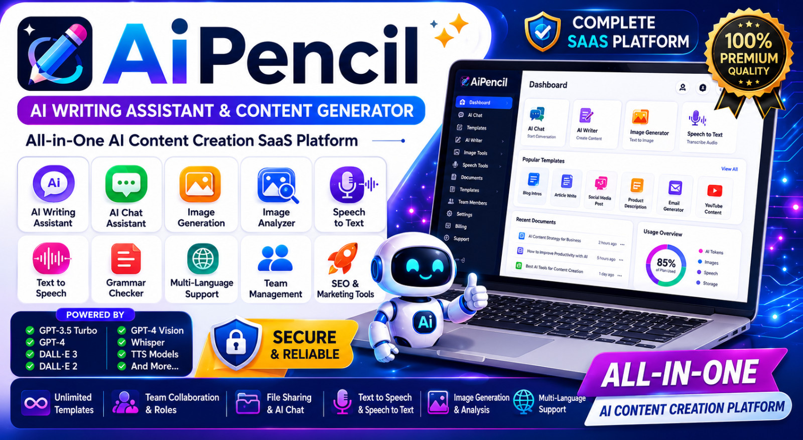 AiPencil – AI Writing Assistant SaaS Platform | Content, Image & Chat Features