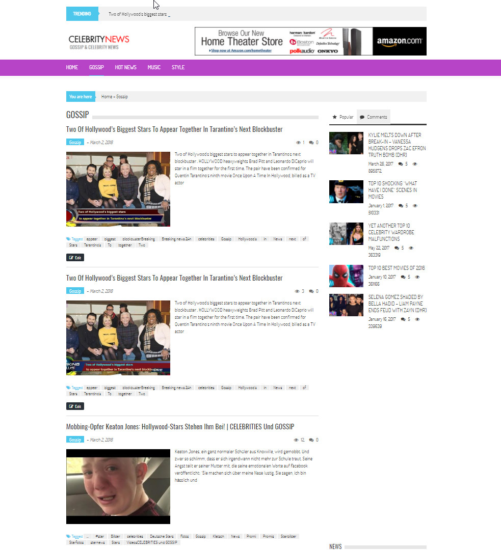 🥇 Established WordPress Celebrity News Website – Autopilot, Easy Customization