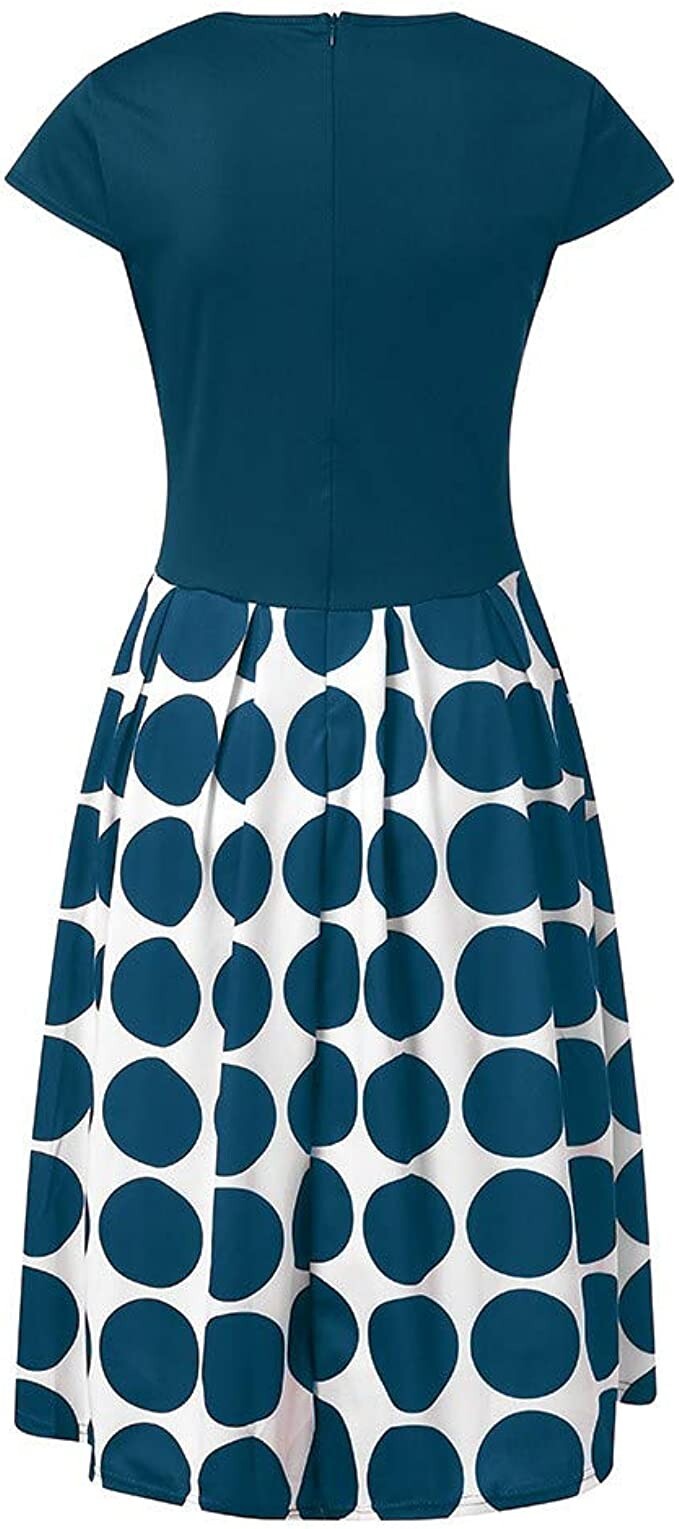 POLKADOT VINTAGE A LINE DRESS – SPRING – CASUAL – SIZE L – BLUE & WHITE