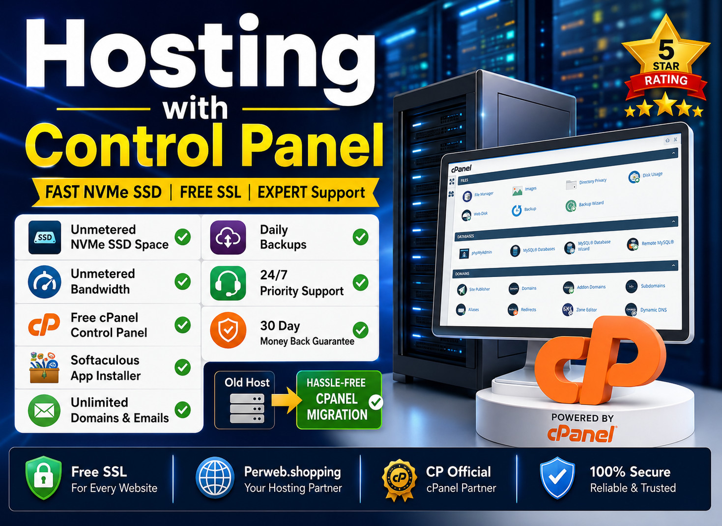 Hosting with Control Panel – 🧠Unlimited SSD | Websites | 24/7 Help | $14.99/Yr