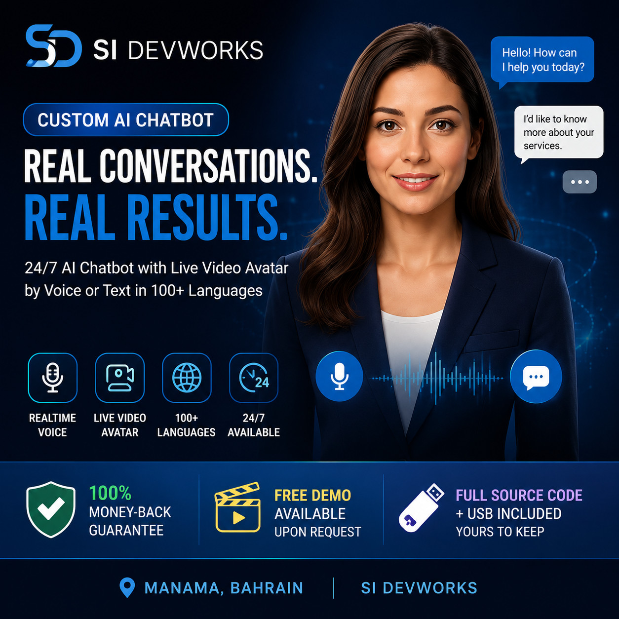 Custom AI Chatbot For Your Website | Live Video Avatar | Voice & Text | 100+ LNG