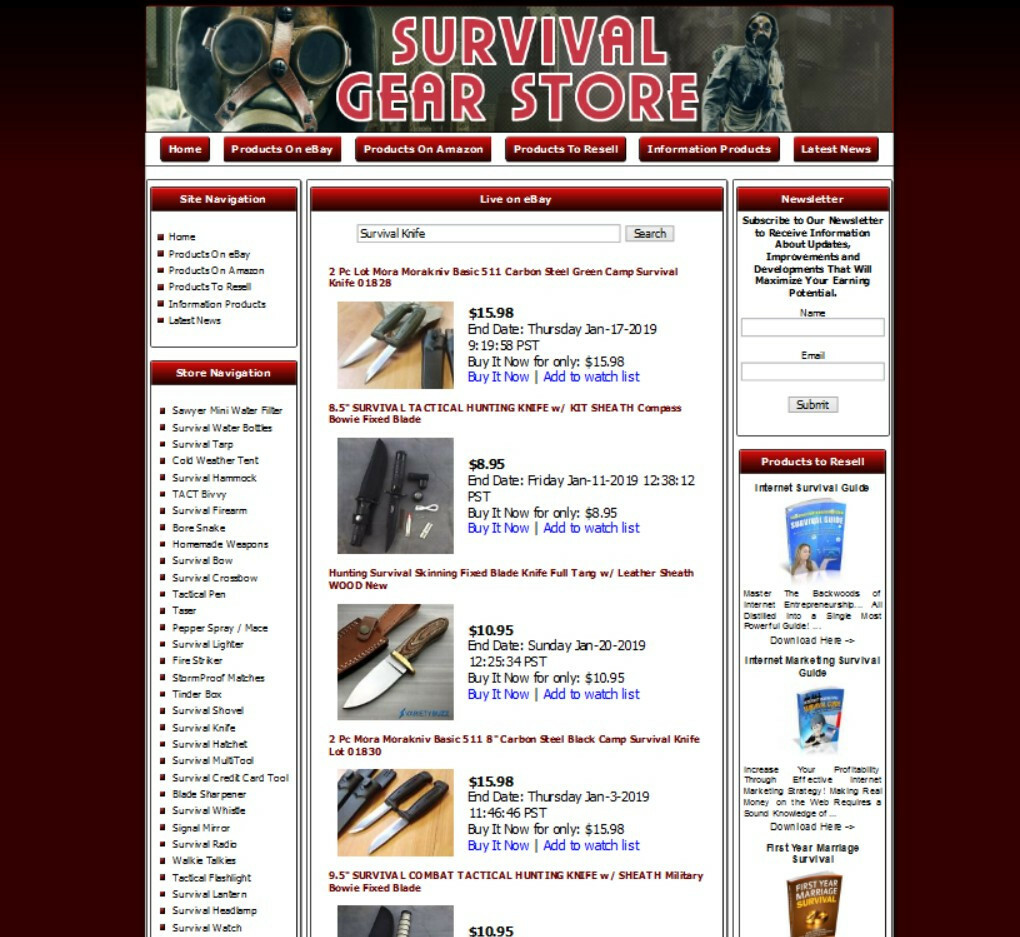 SURVIVAL GEAR STORE Affiliate Website+Amazon+Google Adsense