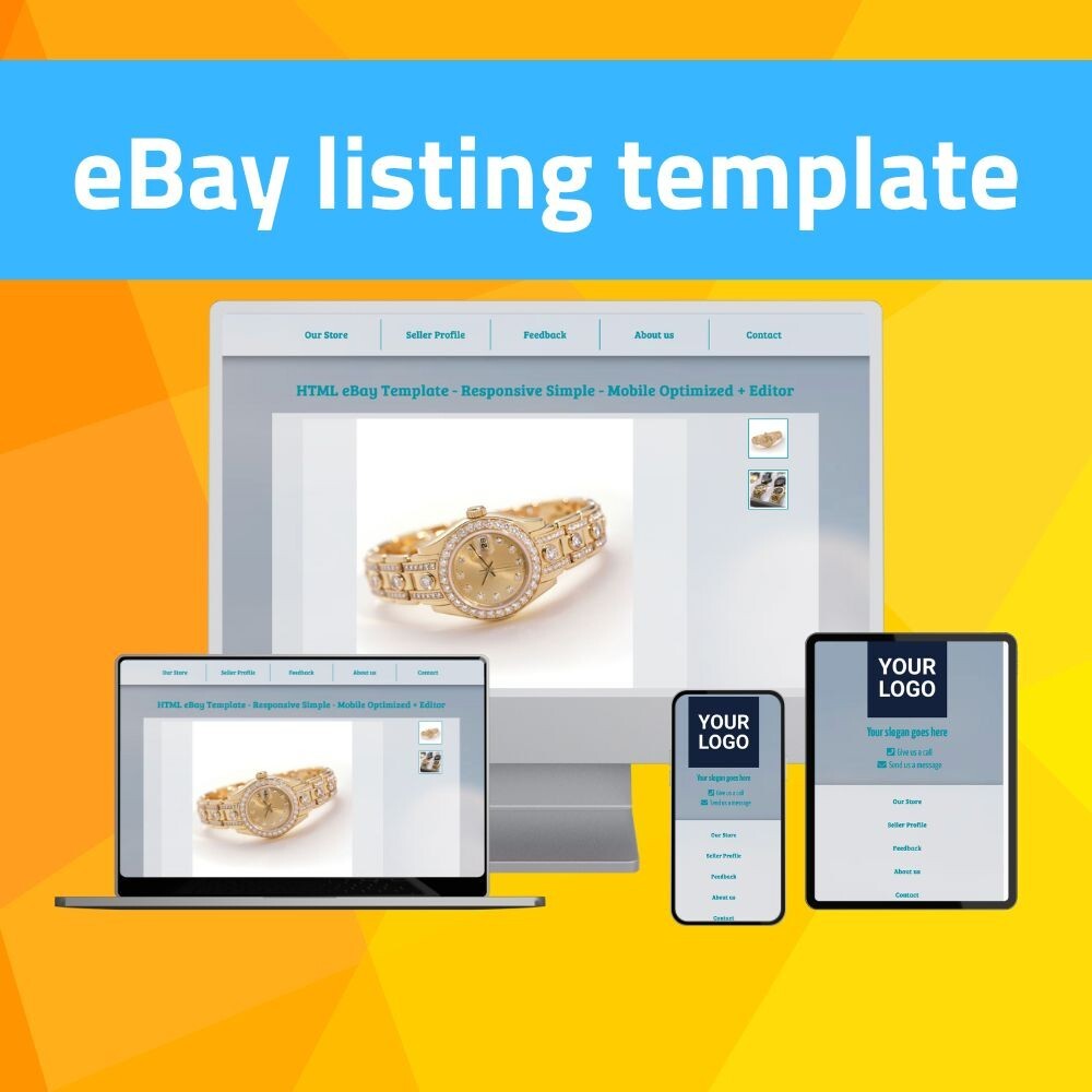 HTML eBay Template – Responsive Professional – Blue – Mobile Optimized + Editor