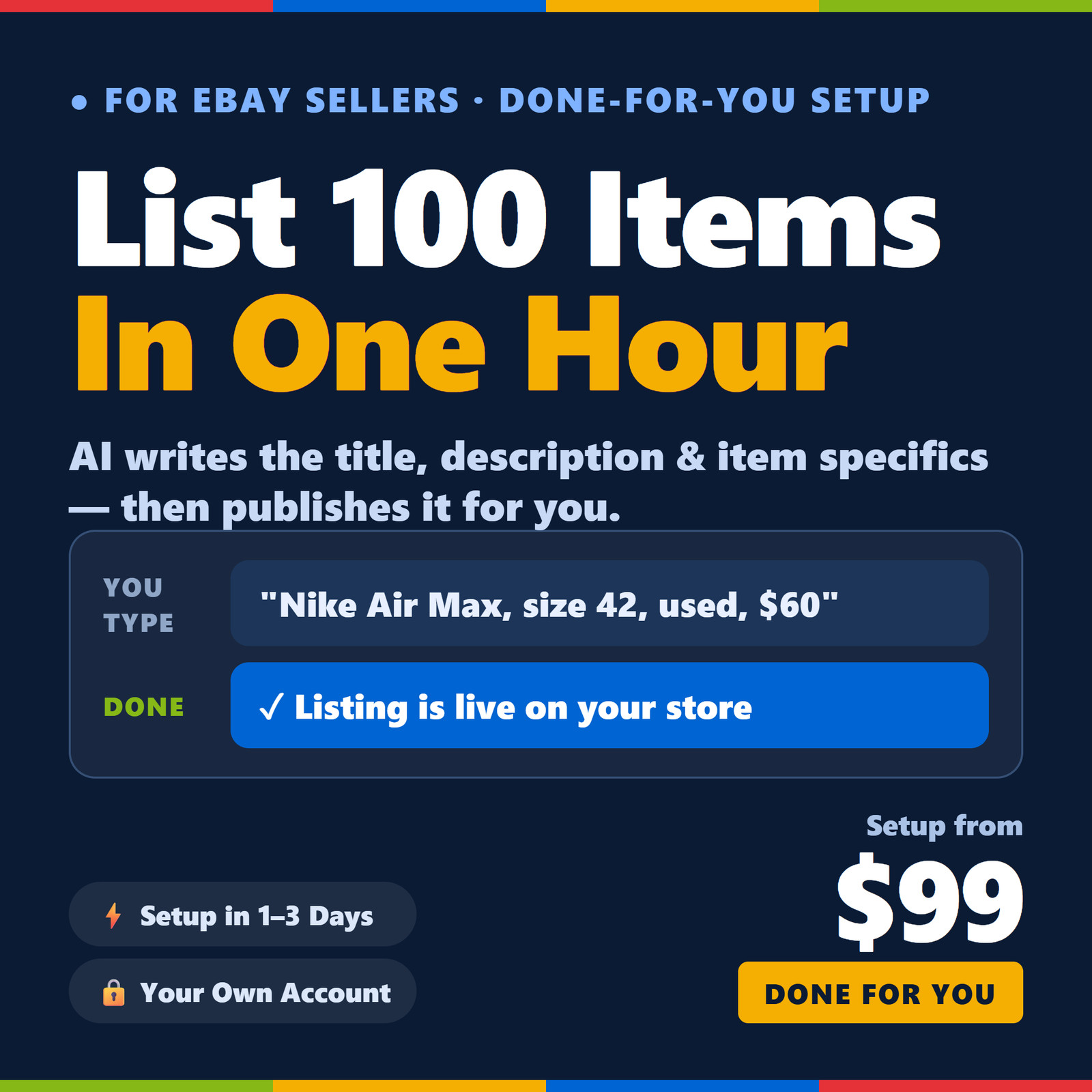AI eBay Listing Setup – List Items by Chatting with AI, Done For You