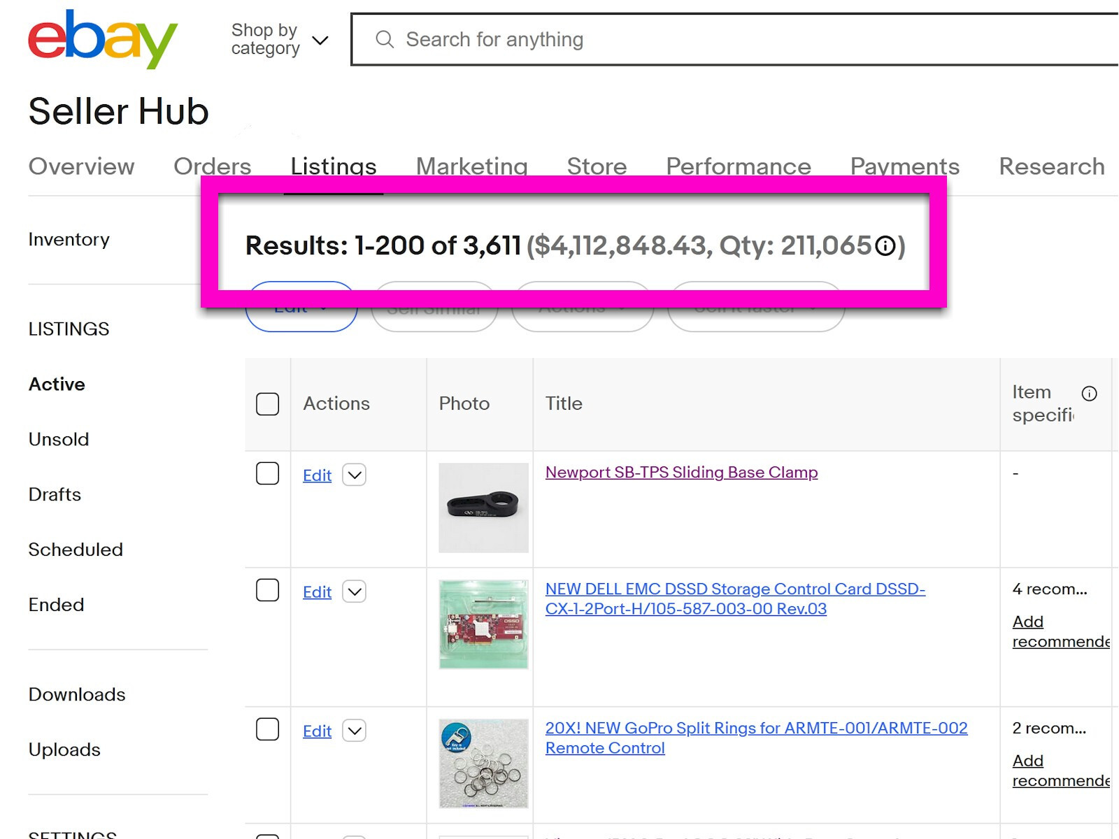 eBay Business Sale! 3611 Listings = $4,112,848! PLUS TOOLS, $$HUGE INVENTORY$$