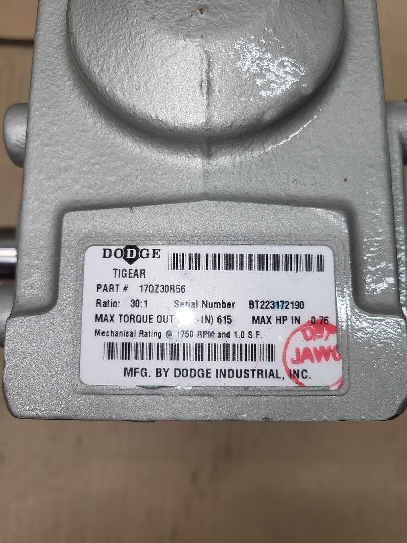 DODGE TIGEAR Right Angle Worm Gear Reducer 17QZ30L56 Ratio 30:1 *NEW – NO BOX**