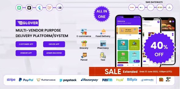 Glover v1.5.7 – Grocery, Food, Pharmacy Courier & Service Provider + Backend