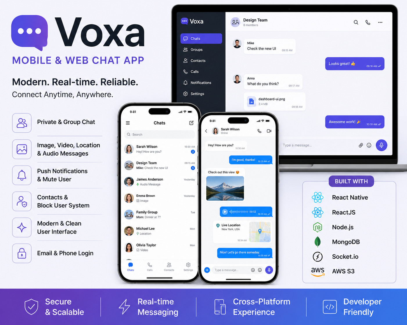 Voxa – Mobile & Web Chat App | React Native Messaging Platform | Admin Panel