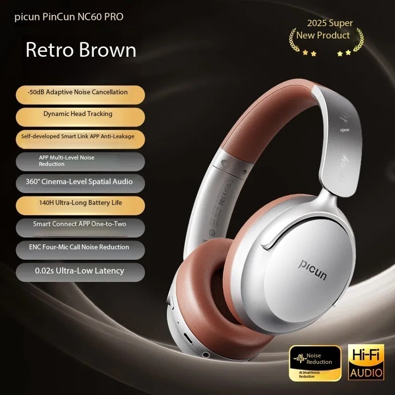 Pinsen NC60 PRO Over-Ear Bluetooth Headphones with Active Noise Cancellation