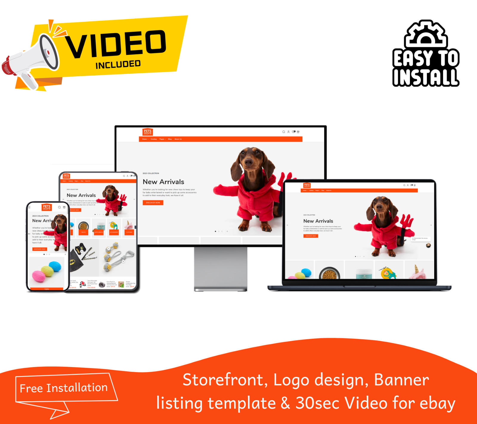 Pet shop ebay store listing template, free logo design video ad for ebay store