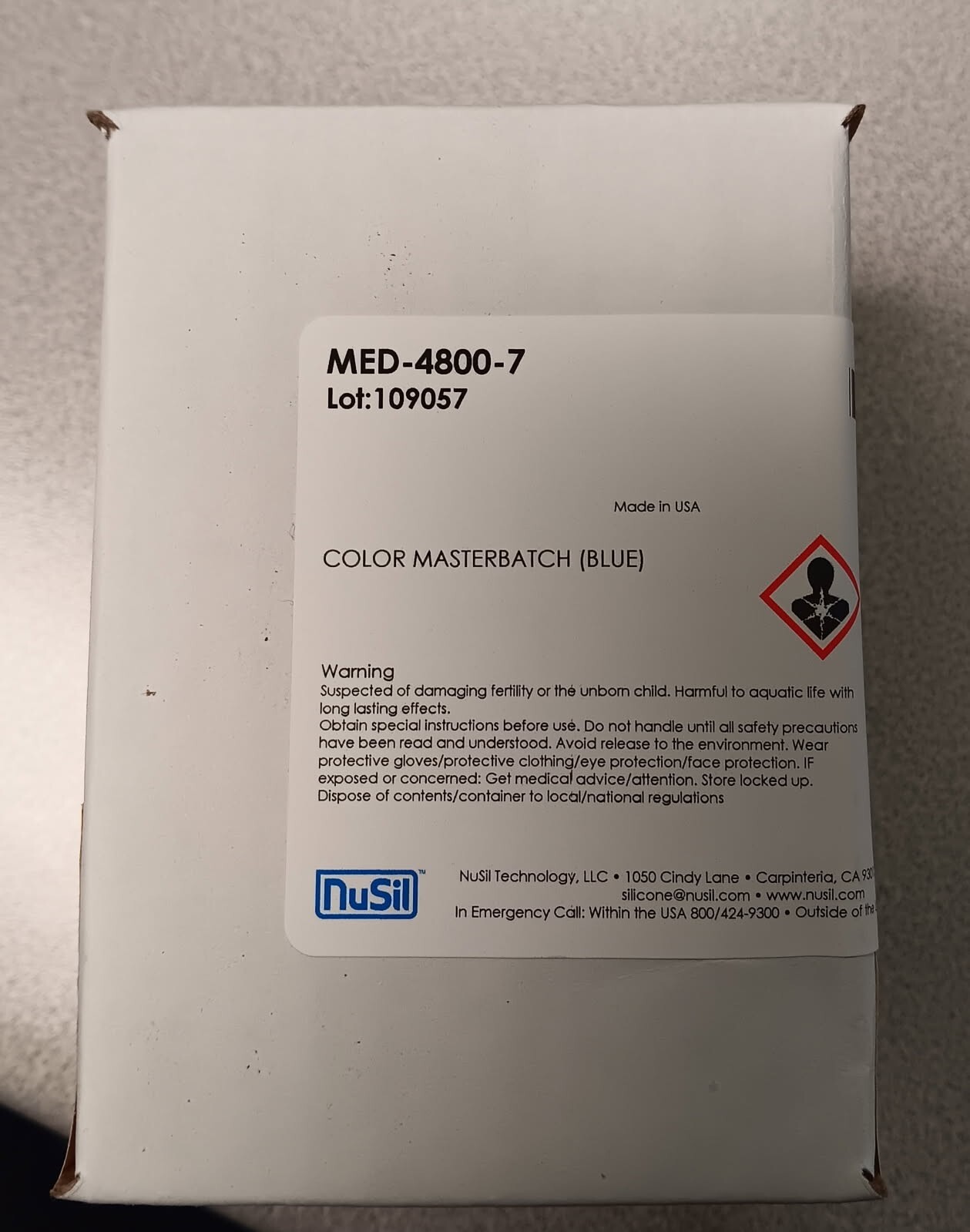 Nusil MED-4800-7 Dark Blue Masterbatch Liquid Silicone Colorant- Unopened