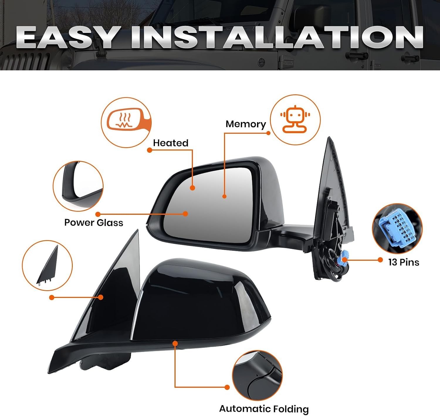 Left Driver Side Mirror Compatible with Tesla Model Y 2020-2024 Replacement 1594