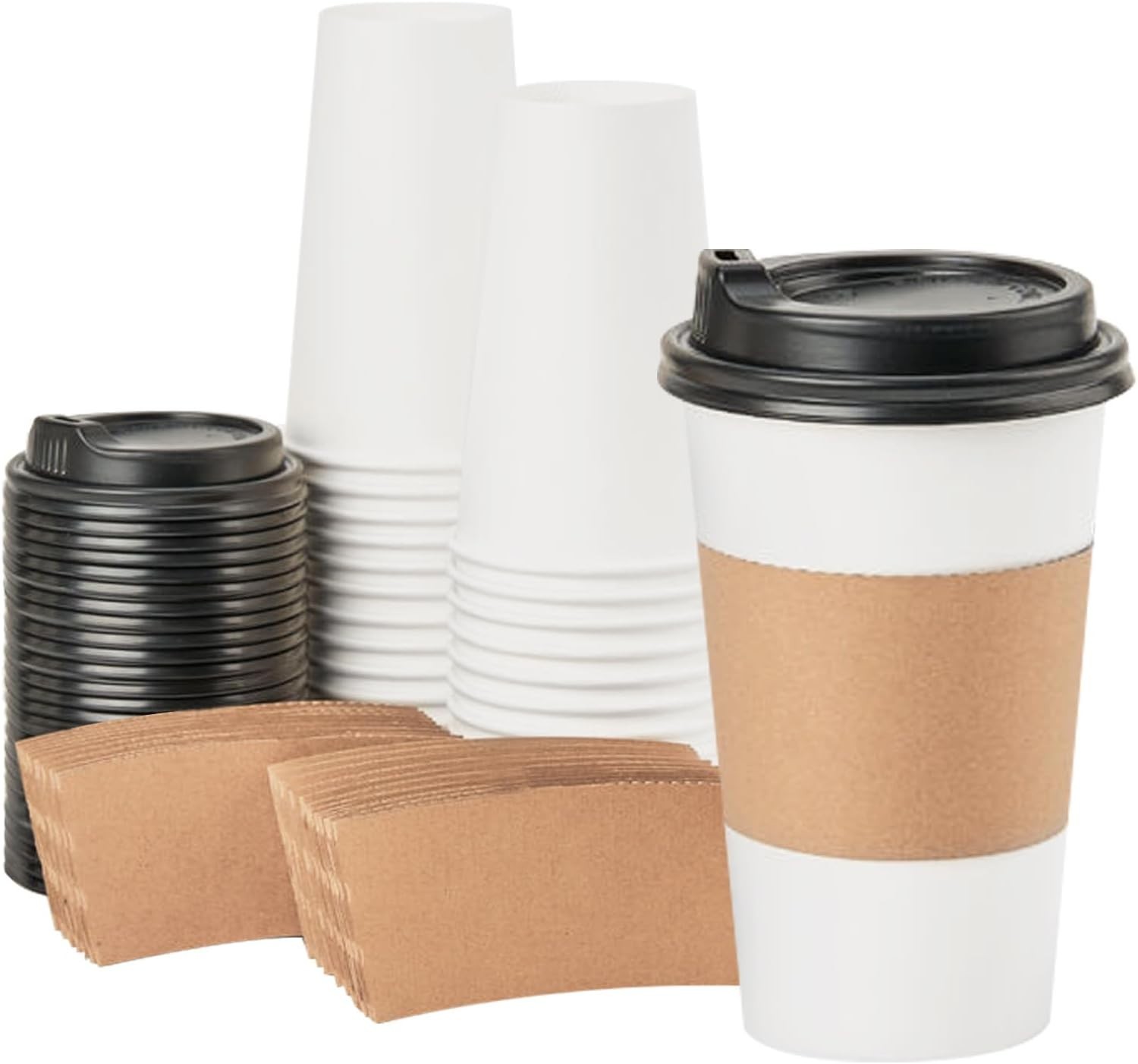 Vasos cafe desechables con tapa 16oz paquete de 50vasos de cafe con tapa y funda
