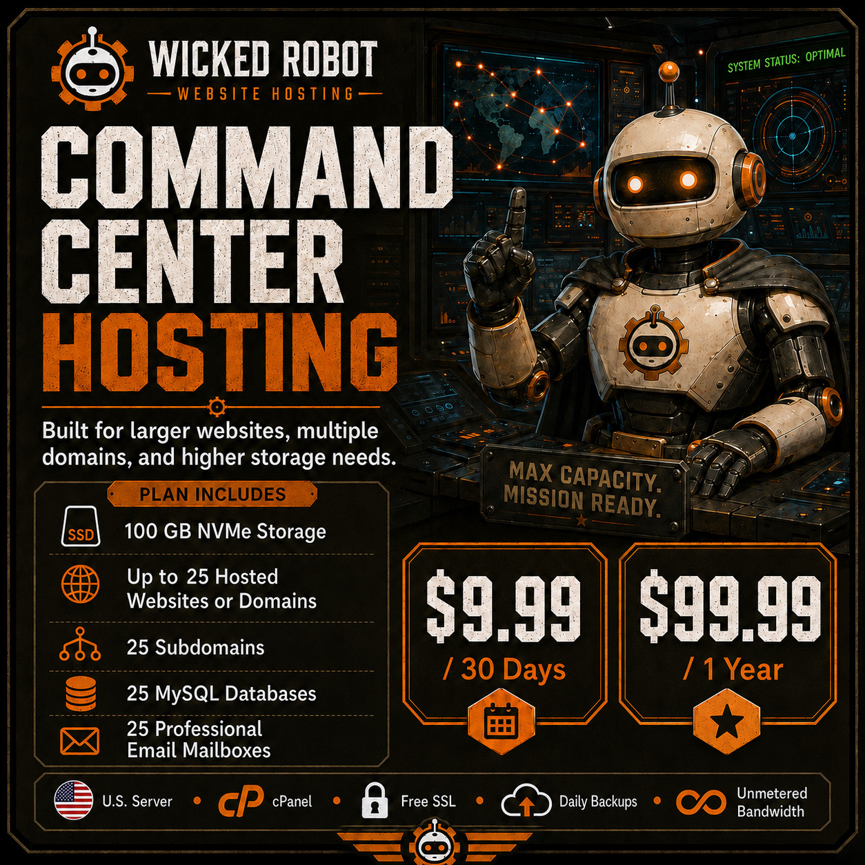 US Sever | cPanel Web Hosting | CloudLinux | 25GB-100GB NVMe | SSL + Backups