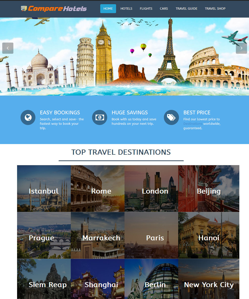 HOTEL, FLIGHT & CAR RENTAL Affliate WebSite + Free Hosting
