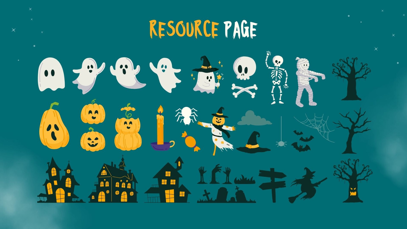 Website Landing Pages- Green and Orange Illustrated Halloween Party Presentation