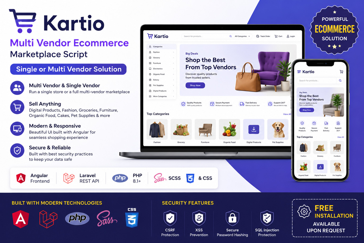 Kartio Multi-Vendor PHP eCommerce Platform | Angular & Laravel REST API Solution