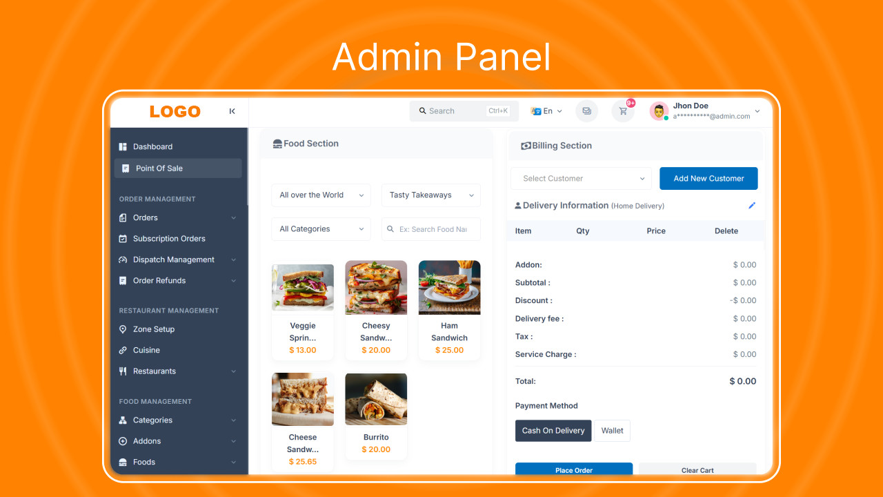 FoodRush Multi-Restaurant Food Delivery Platform Flutter Apps | Laravel Admin