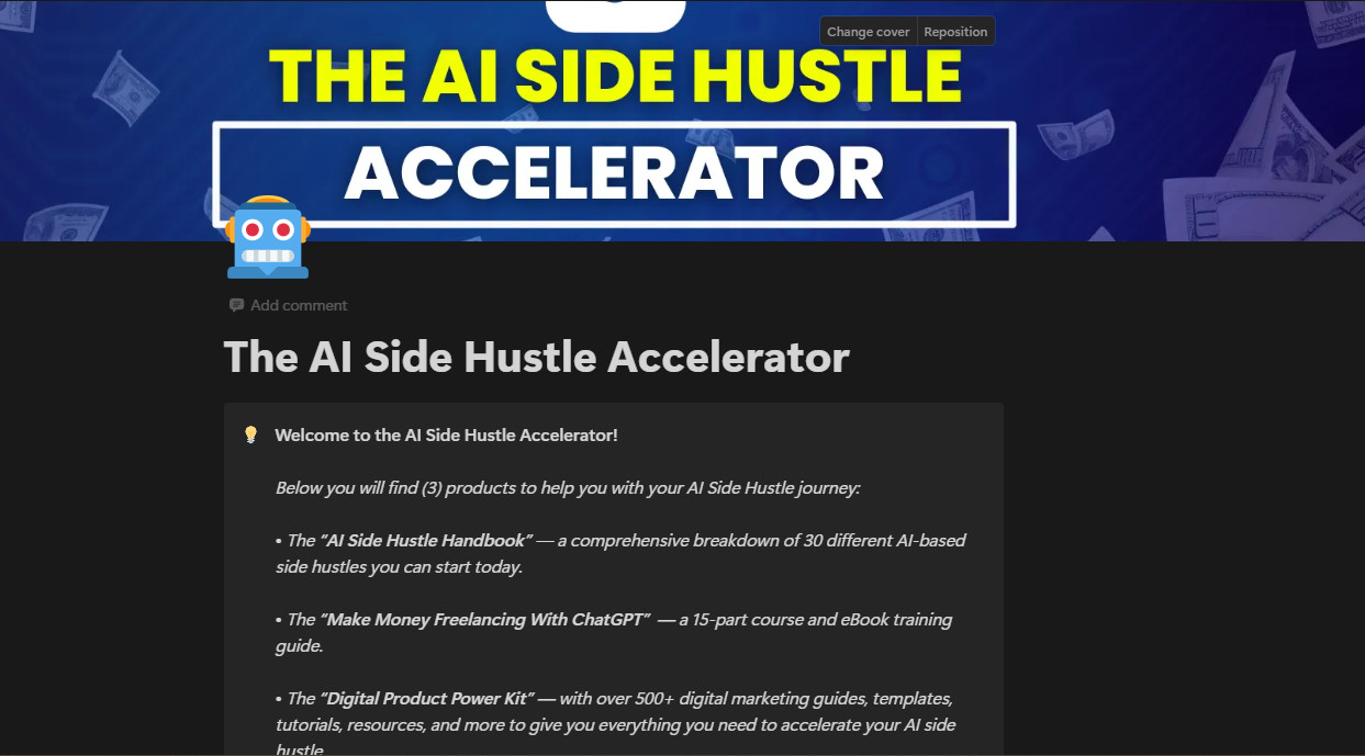 Notion Site: AI Side Hustle Accelerator