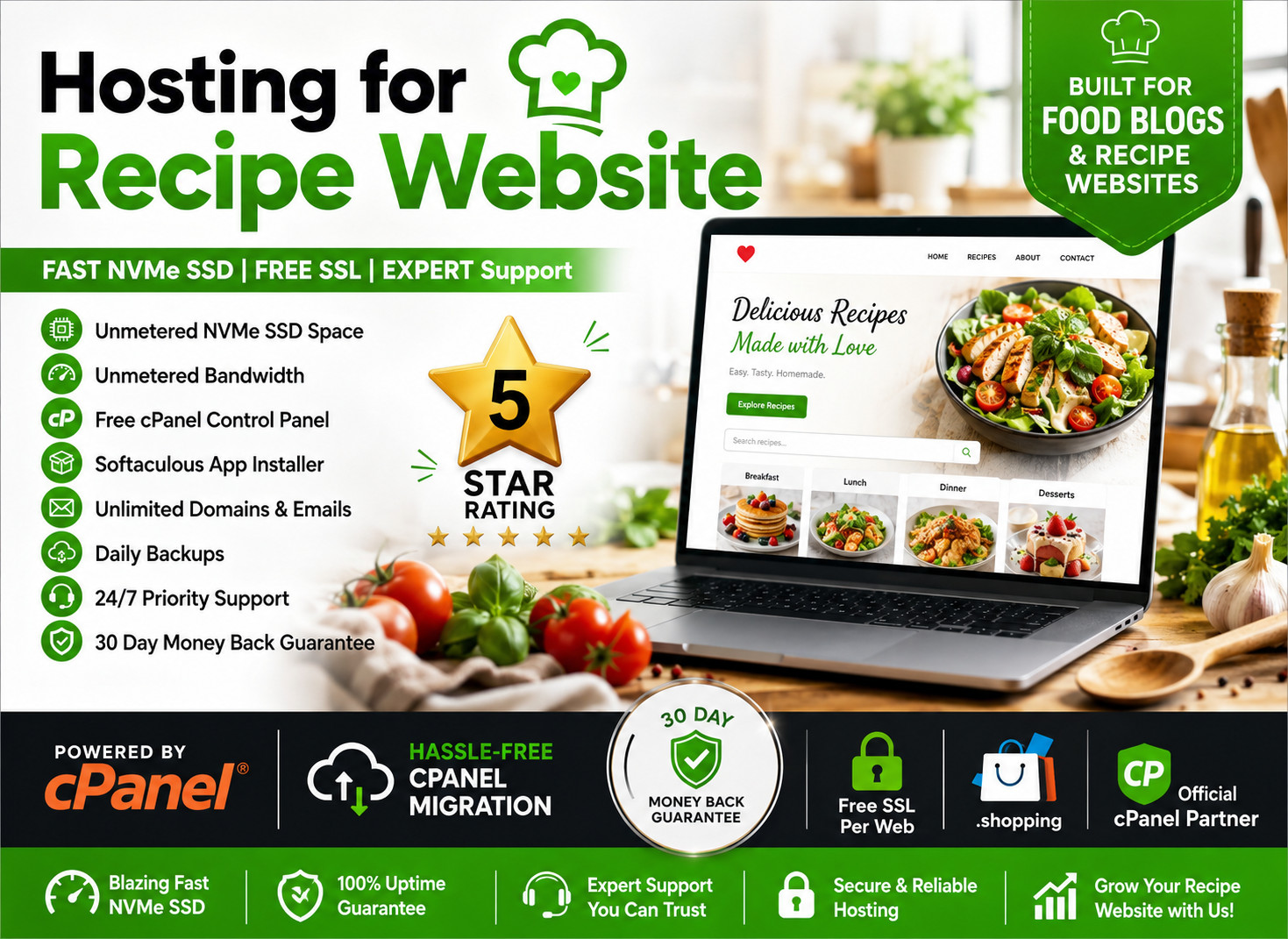 Hosting for Recipe Website – 🍳 Fast SSD Hosting + Free SSL & Emails – $14.99/Yr