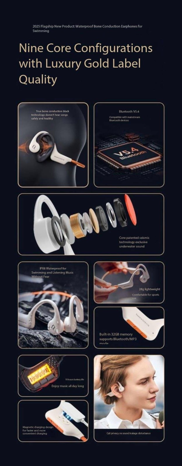 SHEYIN X6Pro Bone Conduction Bluetooth Headphones with Ultra Long Battery Life