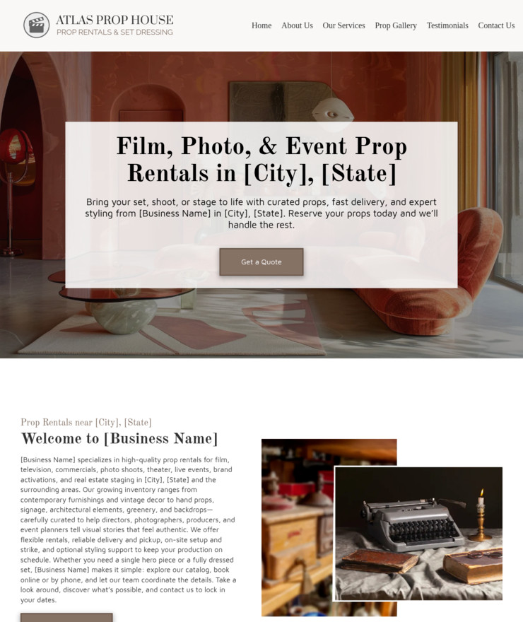 Prop Rentals Customized Business Website *SEE FULL DESCRIPTION*