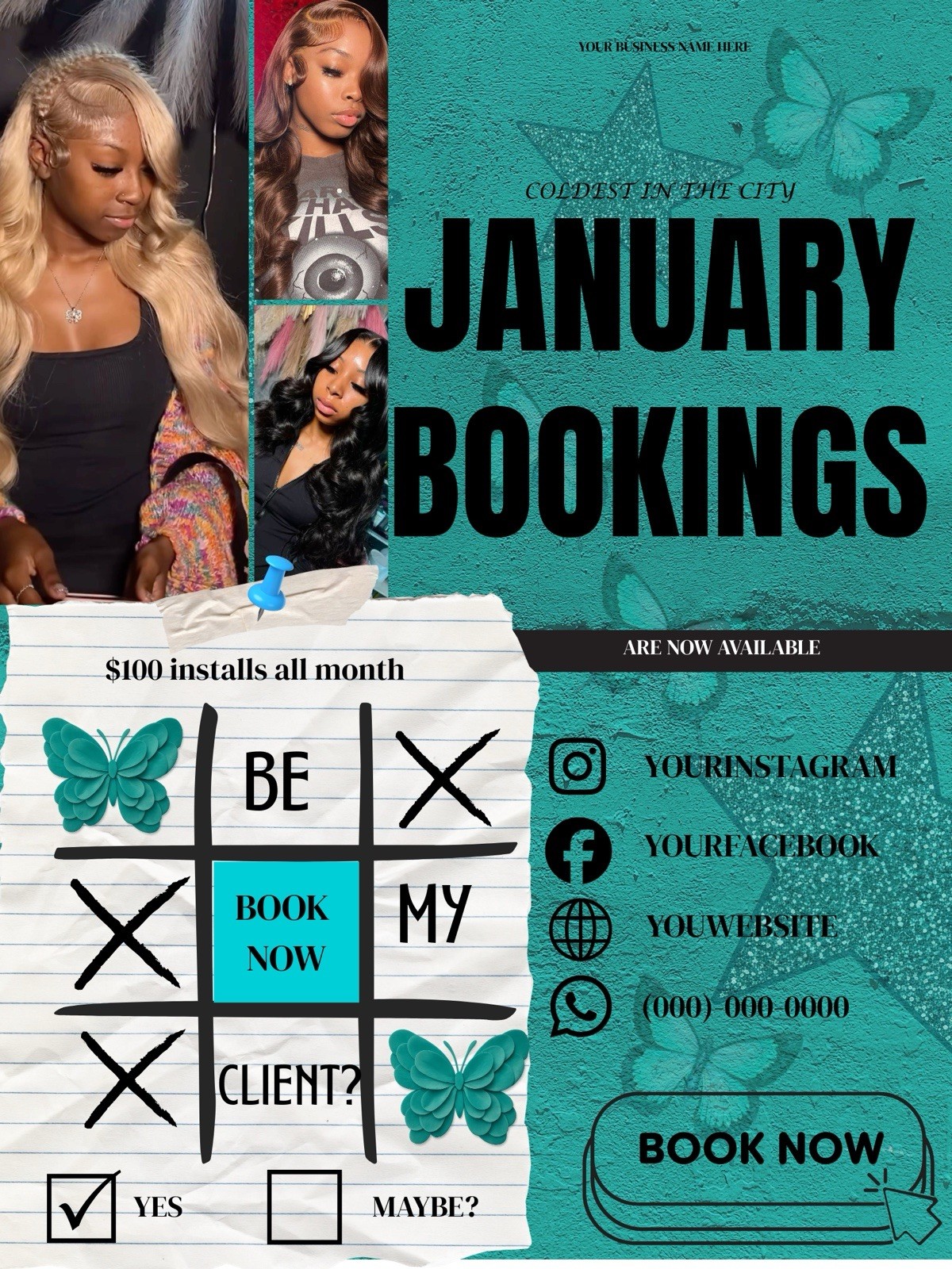 DIGITAL January Bookings Hair Stylist Flyer Editable Template,DIY Booking
