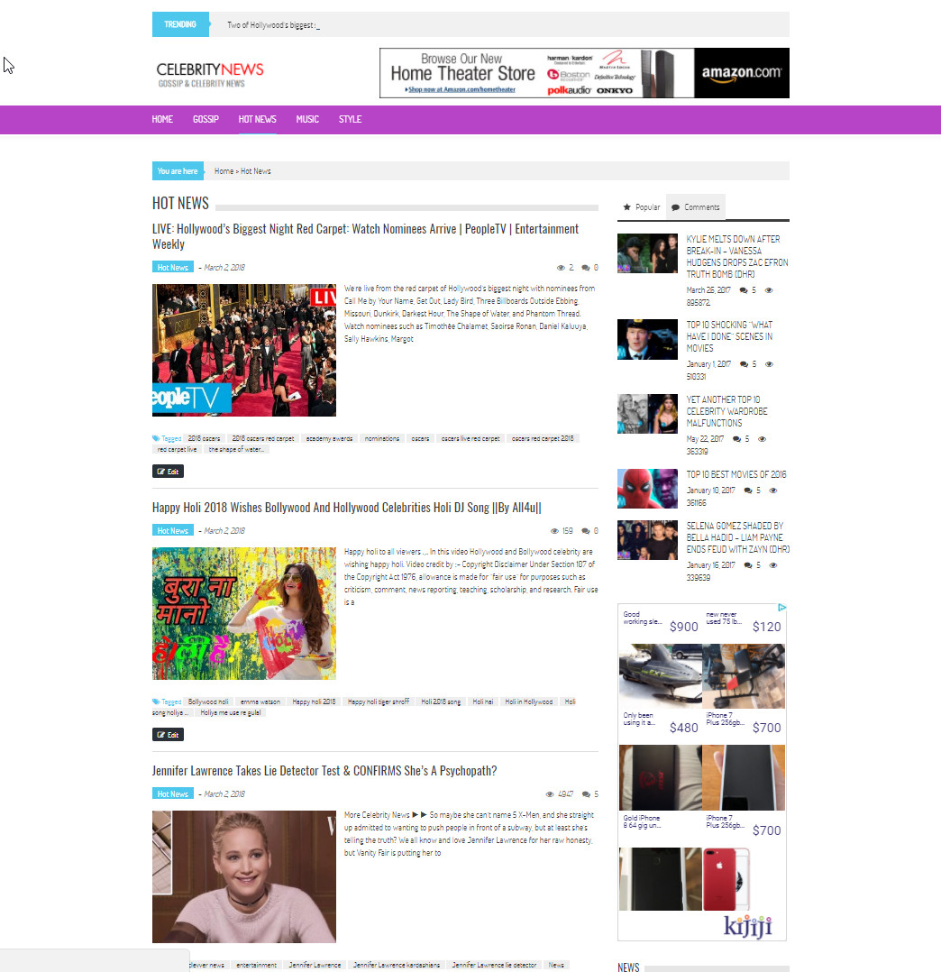🥇 Established WordPress Celebrity News Website – Autopilot, Easy Customization