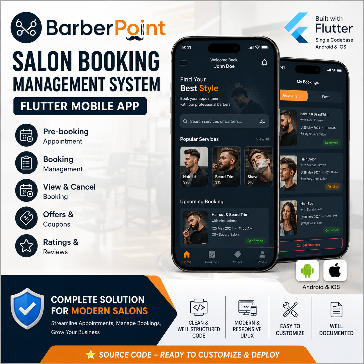BarberPoint – Salon Booking Management System Flutter App | Android + iOS | PHP