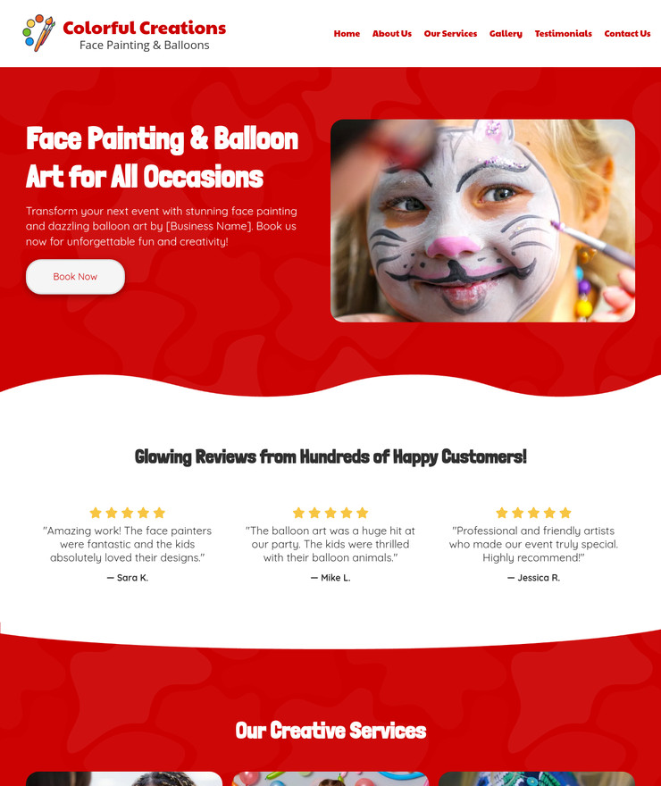 Face Painting / Balloon Art Business Website *SEE FULL DESCRIPTION*