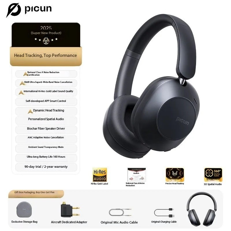 Pincun F6 Over-Ear Bluetooth Headphones with ANC Active Noise Cancelling -58DB