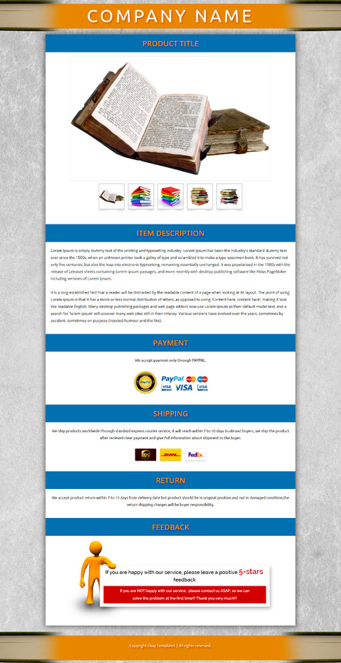 Mobile Responsive eBay Listing Template Auction Gallery Html Professional Design