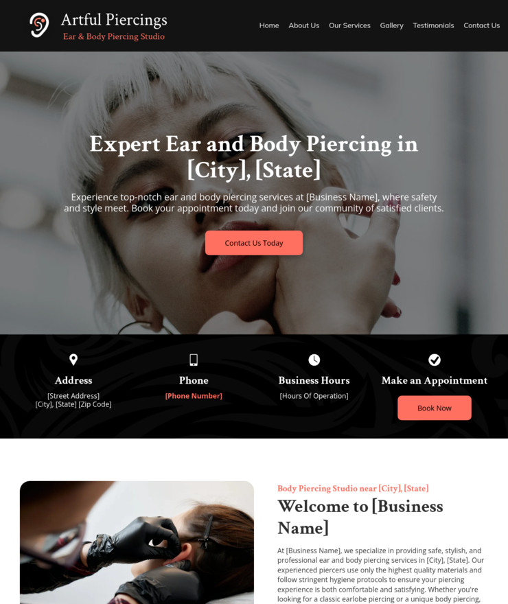 Body Piercing Customized Business Website *SEE FULL DESCRIPTION*