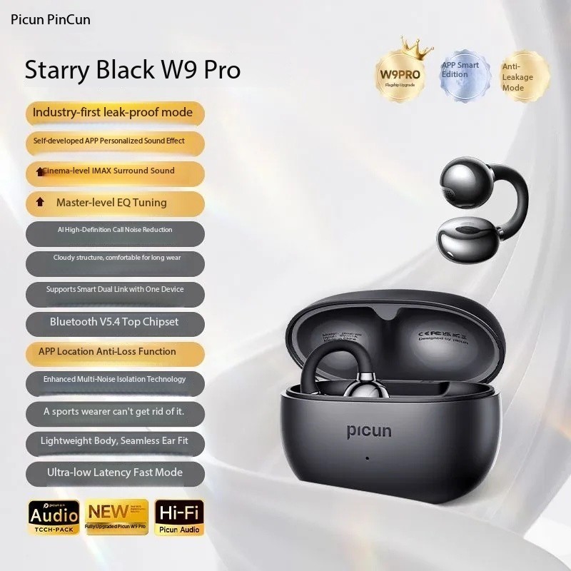 Pincun W9 Pro Bone Conduction Bluetooth Headphones, Open Wireless, Non-In-Ear