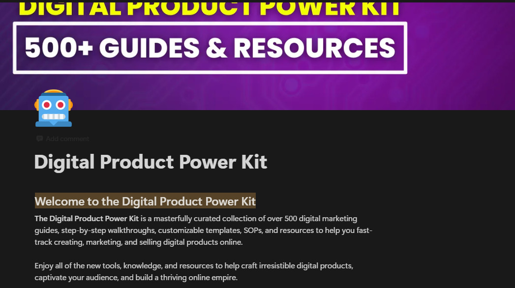 Notion Site: Digital Product Power Kit 350+ Digital Marketing Tools & Resources