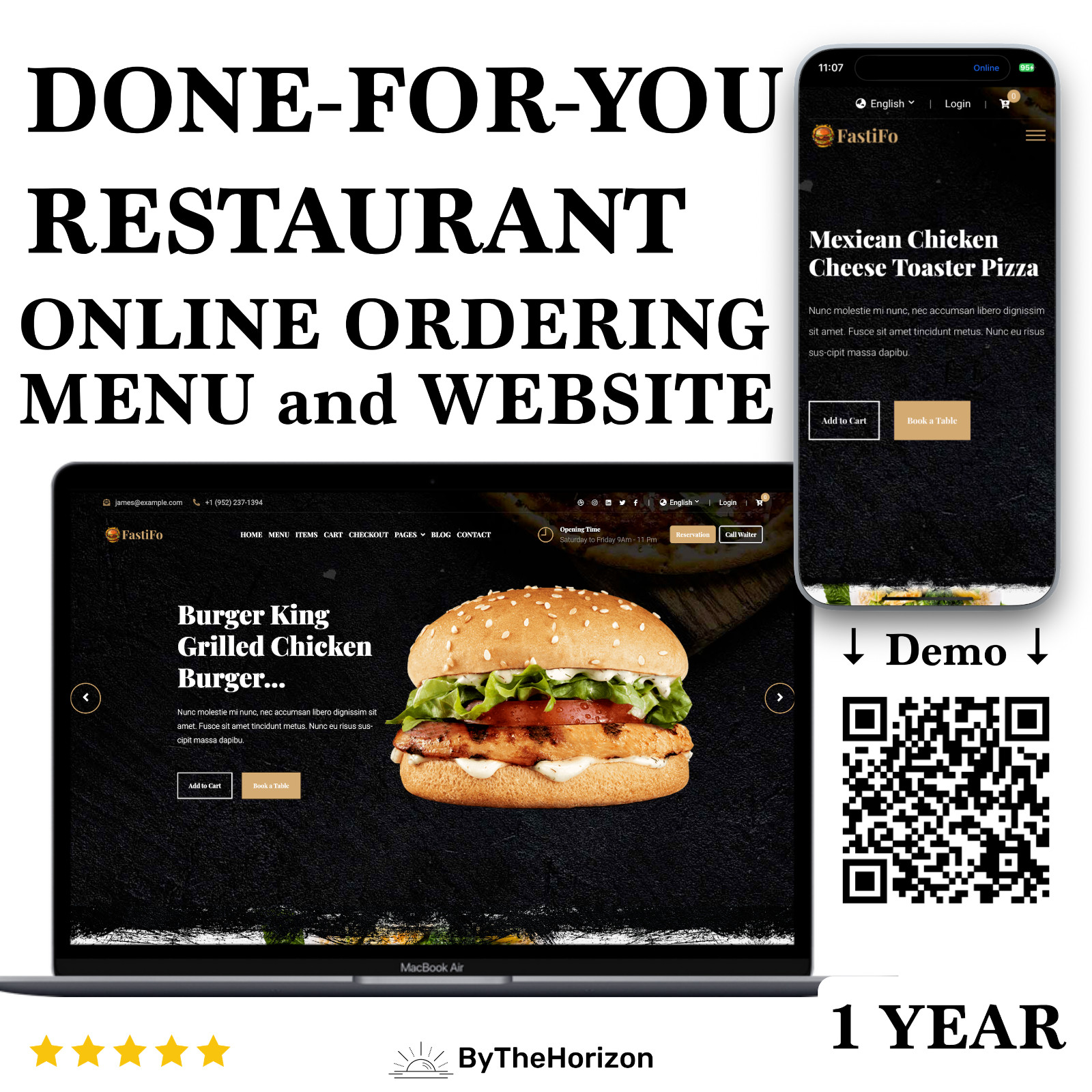 Restaurant Menu, Online Ordering, Website – Done-for-You, Mobile-First | 1 Year