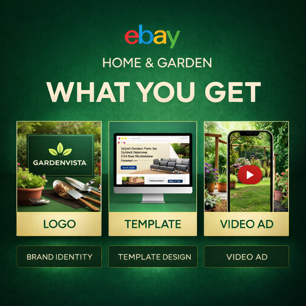 ebay listing template logo design and 60 sec video Home & Garden | TansStudio