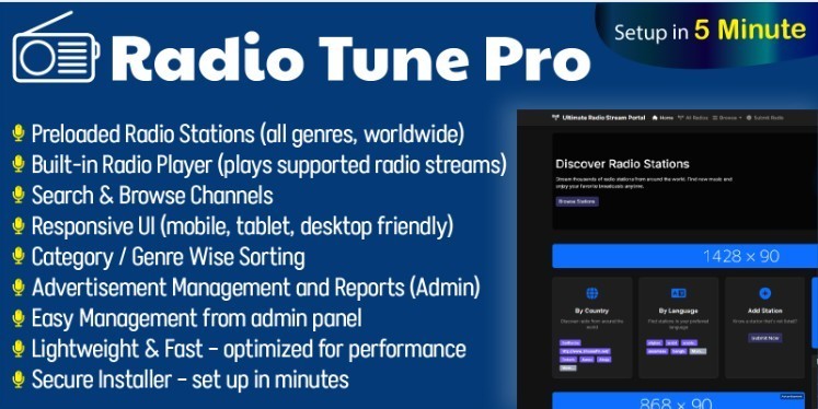Professional Internet Radio & TV Hosting Bundle-Customized Website Included